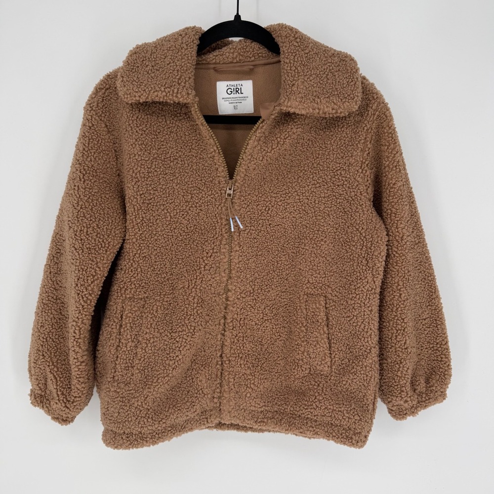 ATHLETA GIRL COZY OVERSIZED SHERPA JACKET SMALL CATTAIL BROWN TEDDY JACKET